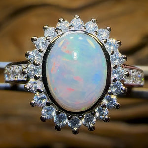Sterling Silver - South Australian Solid White Opal Ring