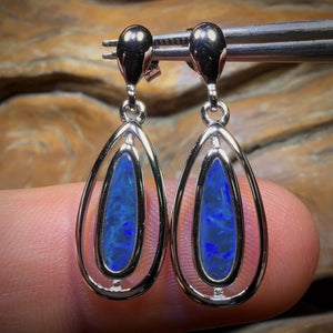 Sterling Silver - Australian Boulder Opal Doublet Drop Stud Earrings