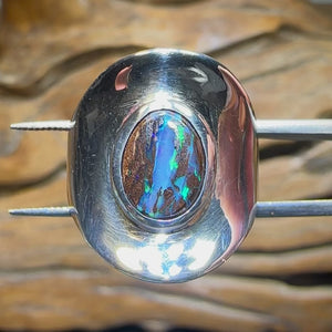 Silver Solid Queensland Boulder Australian Opal Ring