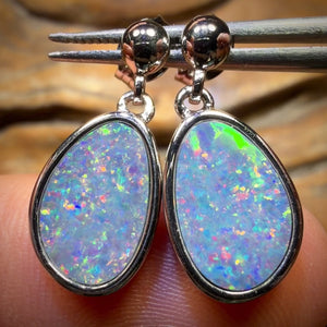 Sterling Silver - Australian Boulder Opal Doublet Drop Stud Earrings