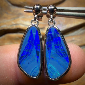 Large Sterling Silver - Australian Boulder Opal Doublet Drop Stud Earrings