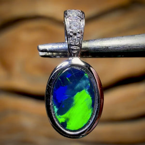 14k White Gold - Queensland Boulder Opal Doublet Pendant with Diamonds Bargain