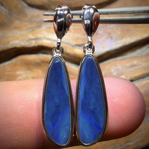 Bargain Card! Sterling Silver - Australian Boulder Opal Doublet Drop Stud Earrings