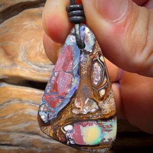 40 x 25mm - Wow Tribal Conglomerate Drilled Tribal Queensland Boulder Opal Necklace