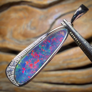 Sterling Silver - Queensland Boulder Opal Doublet Pendant Top Red Multi