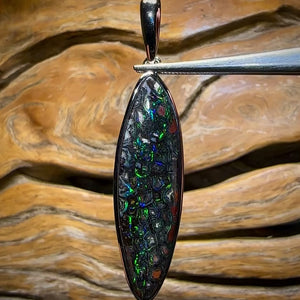Sterling Silver - “Electric Black” Tribal Boulder Opal UNISEX Pendant