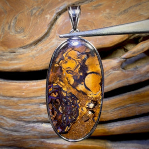 Sterling Silver - Solid Tribal Boulder Opal Pendant UNISEX