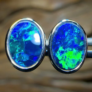 14k White Gold - Australian Boulder Opal Doublet Earrings