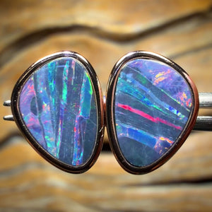 “Striation Magic” Sterling Silver Rose Gold Plated - Australian Boulder Opal Doublet Stud Earrings