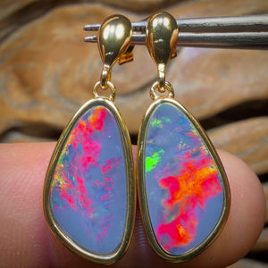 “Big Reds” Sterling Silver Gold Plated - Australian Boulder Opal Doublet Drop Stud Earrings