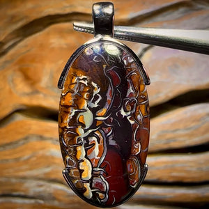 Daddy Landscape Sterling Silver - UNISEX Large Solid Tribal Boulder Opal Pendant
