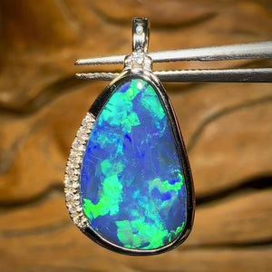 14k White Gold - Australian Boulder Opal Doublet Pendant