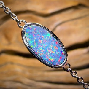 ALL NEW Sterling Silver - Australian Boulder Doublet Opal Bracelet