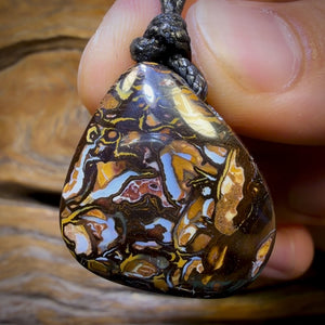 30 x 25mm - Drilled Boulder Opal Pendant w/ Eco Friendly Vegan Cord