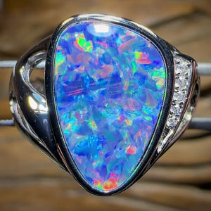 Sterling Silver - XL Unisex Australian Boulder Opal Doublet Ring