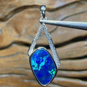 14k White Gold - Queensland Boulder Opal Doublet Pendant