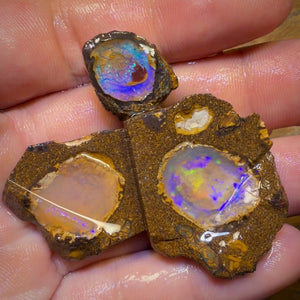 🔒108 carats - Lot de 3 opales brutes rares Yowah Nut Crystal Centre. Opale boulder australienne