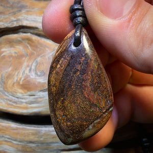 HDW 38 x 21mm - Drilled Tribal Queensland Boulder Opal Necklace
