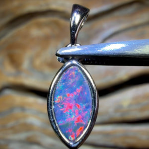 Sterling Silver - Queensland Boulder Opal Doublet Pendant RED
