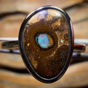 Sterling Silver - Solid Queensland Boulder Opal Crystal Center Ring