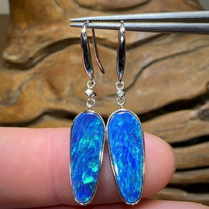 9k White Gold - Australian Boulder Opal Doublet Hook Earrings.