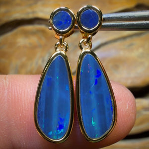 Wild Card! Sterling Silver Gold Plated  - Australian Boulder Opal Doublet Drop Stud Earrings Unique 4 Stone Limited Edition