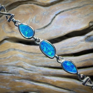 Sterling Silver - Australian Boulder Doublet Opal Bracelet