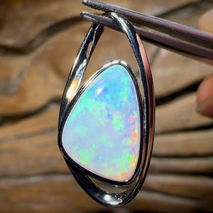 Sterling Silver - Solid South Australian Crystal Opal Pendant. Large Quality Opal