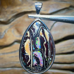 Sterling Silver - SOLID Australian Boulder Opal Pendant. Amazing Tribal