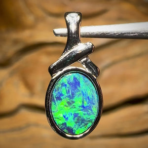 Sterling Silver - Blue/Green Australian Boulder Opal Doublet Pendant