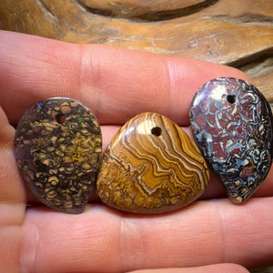 76.8cts - 3x Drilled Tribal Queensland Boulder Opals. BARGAIN Wholesale Parcel