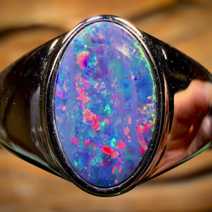 Sterling Silver - Queensland Boulder Opal Doublet Ring UNISEX Fire