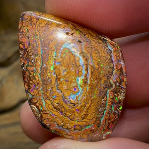 31.3cts - Double Sided Yowah Nut Opal Specimen. Orange Tribal Pattern