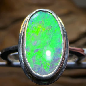 Sterling Silver - Solid Lightning Ridge Black Opal Ring