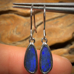 Sterling Silver - Australian Boulder Opal Doublet Hook Earrings