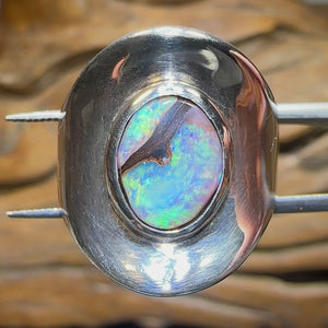 Silver Solid Boulder Australian Opal Ring