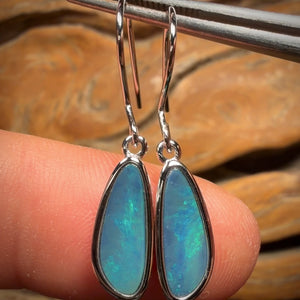 Sterling Silver - Australian Boulder Opal Doublet Hook Earrings