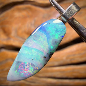 Parrot Fish Solid Queensland Boulder Seam Opal Pendant