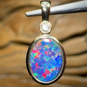 14k Gold - Queensland Boulder Doublet Opal Pendant Red Fire