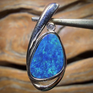 Sterling Silver - Top Blue / Green Australian Boulder Opal Doublet Pendant, Good Size