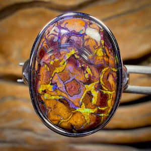 Sterling Silber - Ring aus massivem Tribal Boulder Opal