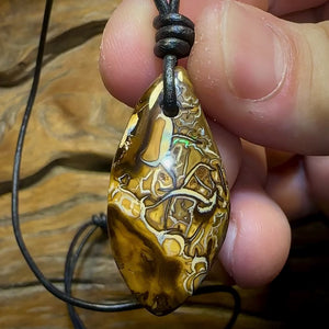 37 x 18mm - “Cave Art” Drilled Australian Top Tribal Boulder Opal Necklace Picture Stone