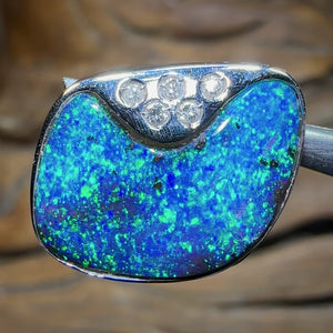 18k White Gold - Solid Australian Boulder Opal Pendant