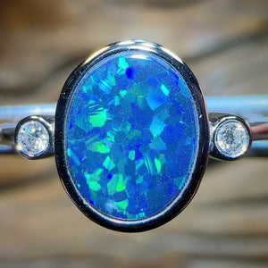 14k White Gold - Queensland Boulder Opal Doublet Ring Special Price