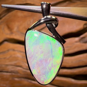 14k White Gold - Large Solid South Australian Crystal Opal Pendant