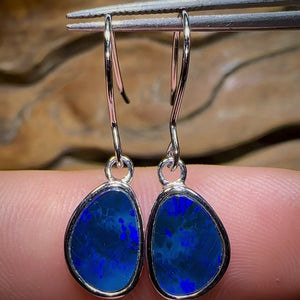 Sterling Silver - Australian Boulder Opal Doublet Hook Earrings. Bargain Line