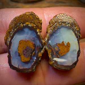 34.8cts - Yowah Nut Partial Crystal Centre Rough Specimen Pair