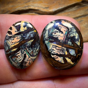 50.8cts - Alex Pick “WINDOWS”  TOP Yowah Nut Kernel Tribal Opal Picture Pair