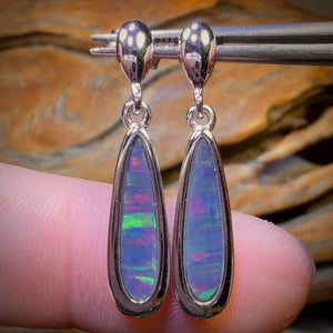 Sterling Silver - Australian Boulder Opal Doublet Drop Stud Earrings