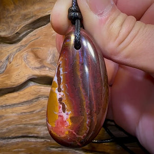 53 x 26mm - Drilled Boulder Opal Pendant w/ Eco Friendly Vegan Cord Cool Pattern Great Polish
